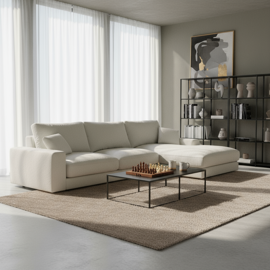 Narożnik 4–5 osobowy Premium w stylu minimalistycznym – tkanina Aragon, efekt lewitacji, pianka HR | Harvesty