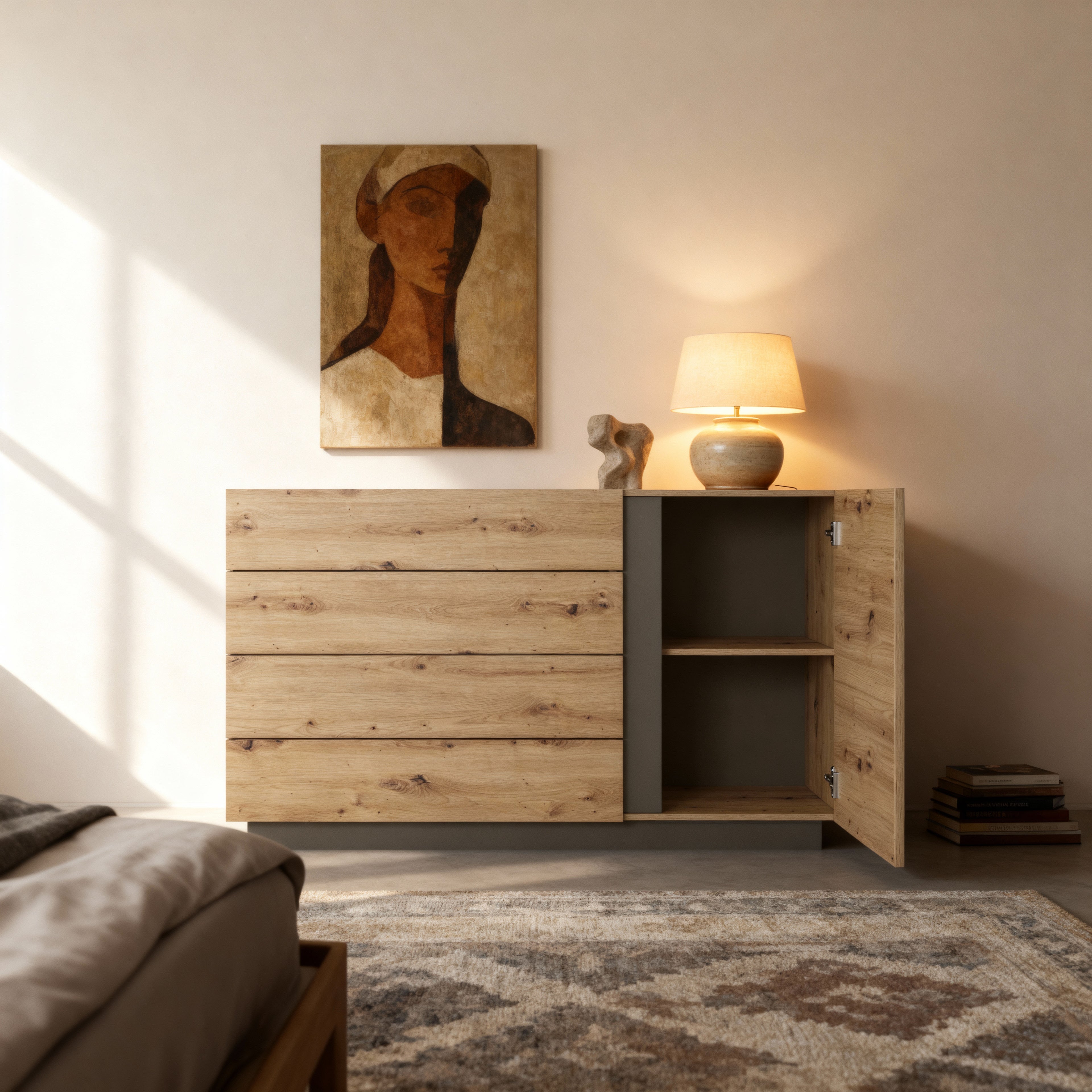 Komoda 138x91 w stylu minimalistycznym - push-to-open, cichy domyk, 4 szuflady | Armelia