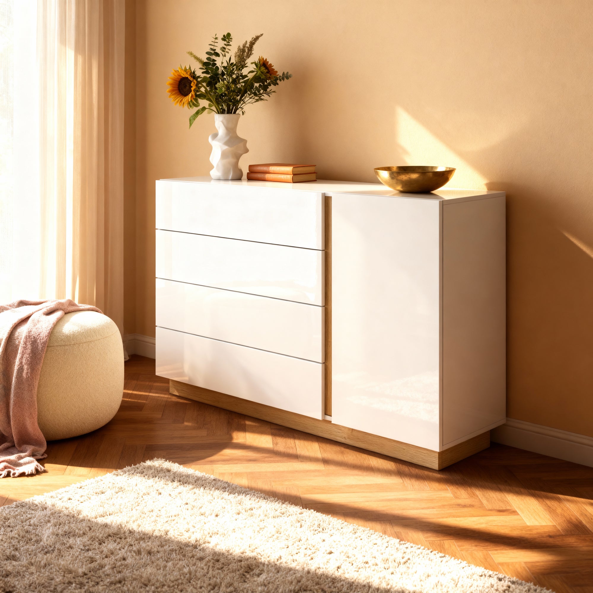 Komoda 138x91 w stylu minimalistycznym - push-to-open, cichy domyk, 4 szuflady | Armelia