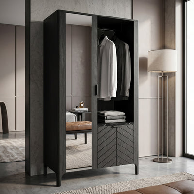 Garderobe EKLIPSO 105x197 mit Spiegel im modernen Stil, Farbe Schwarz – im Interieur | Pillovely