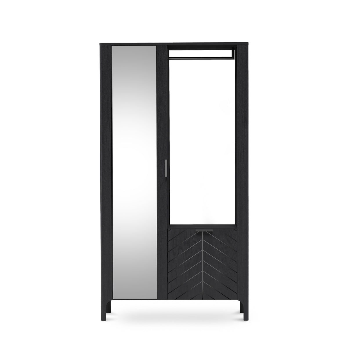 Garderobe EKLIPSO 105x197 mit Spiegel im modernen Stil, Farbe Schwarz – Vorderansicht | Pillovely