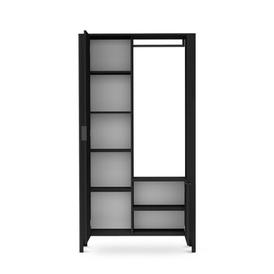 Garderobe EKLIPSO 105x197 mit Spiegel im modernen Stil, Farbe Schwarz – geöffnet | Pillovely
