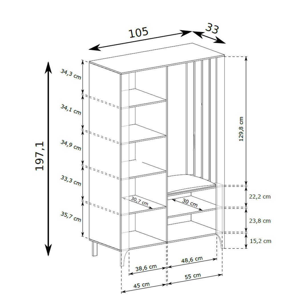Garderobe EKLIPSO 105x197 mit Spiegel im modernen Stil – Maßzeichnung | Pillovely