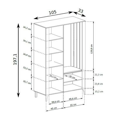 Garderobe EKLIPSO 105x197 mit Spiegel im modernen Stil – Maßzeichnung | Pillovely