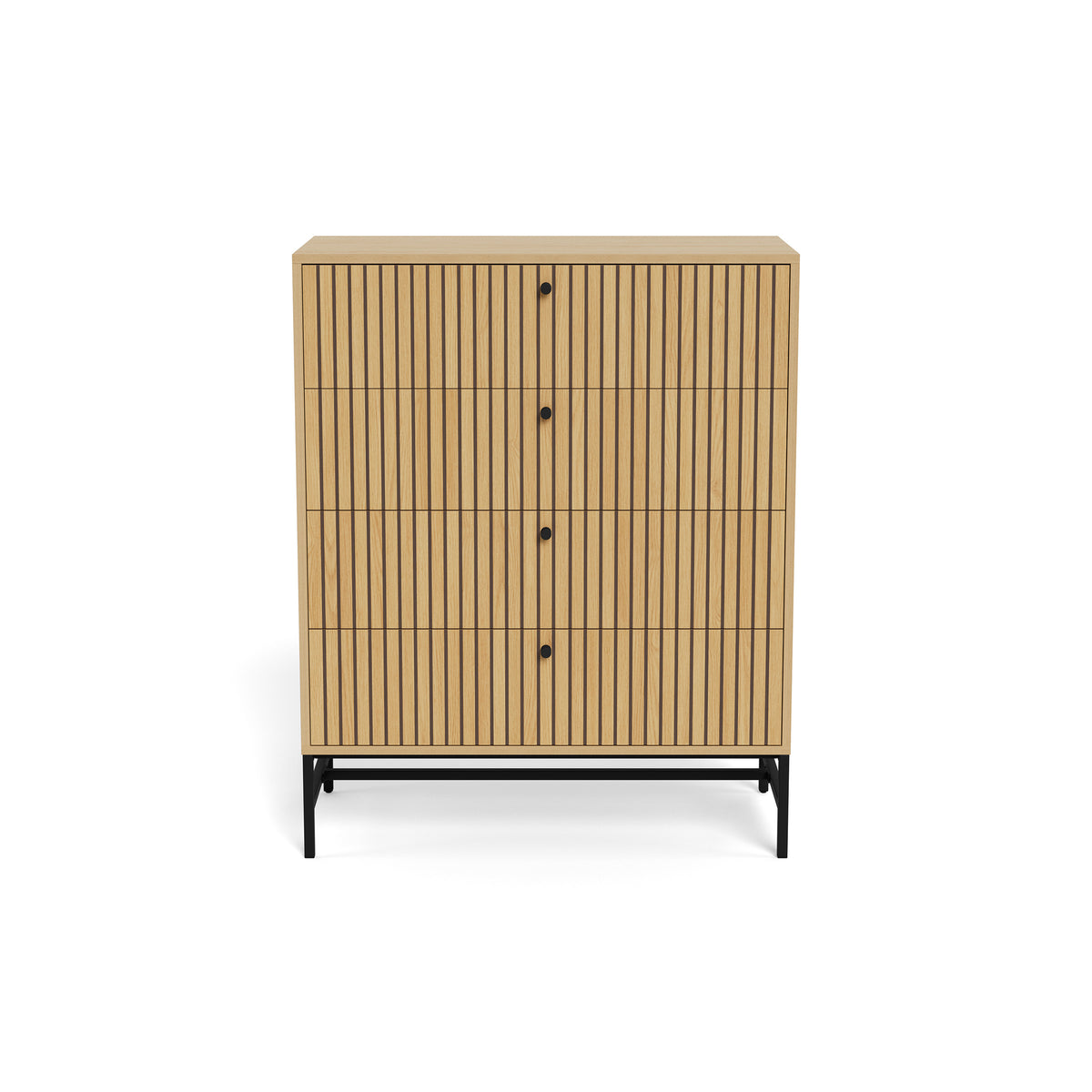 Kommode Bambouz 81 x 100, Eiche – Vorderansicht der Lamellenfront mit schwarzen Knöpfen