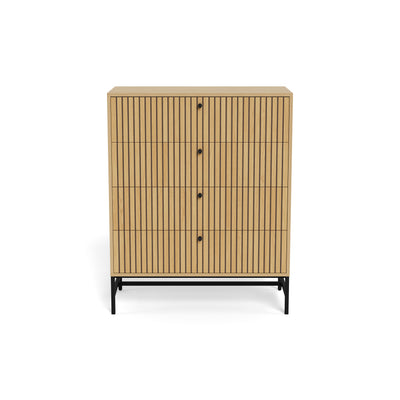 Kommode Bambouz 81 x 100, Eiche – Vorderansicht der Lamellenfront mit schwarzen Knöpfen