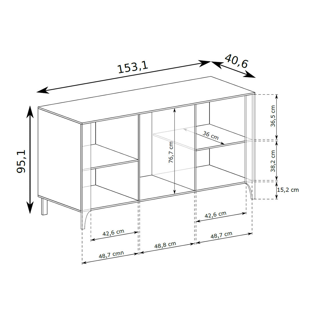 Kommode EKLIPSO 153x95 mit Fischgrätfronten im modernen Stil – Maßzeichnung | Pillovely
