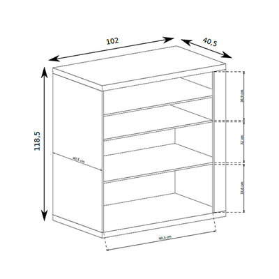 Kommode Korin 102x119 – Maßzeichnung mit Breite, Höhe und Tiefe