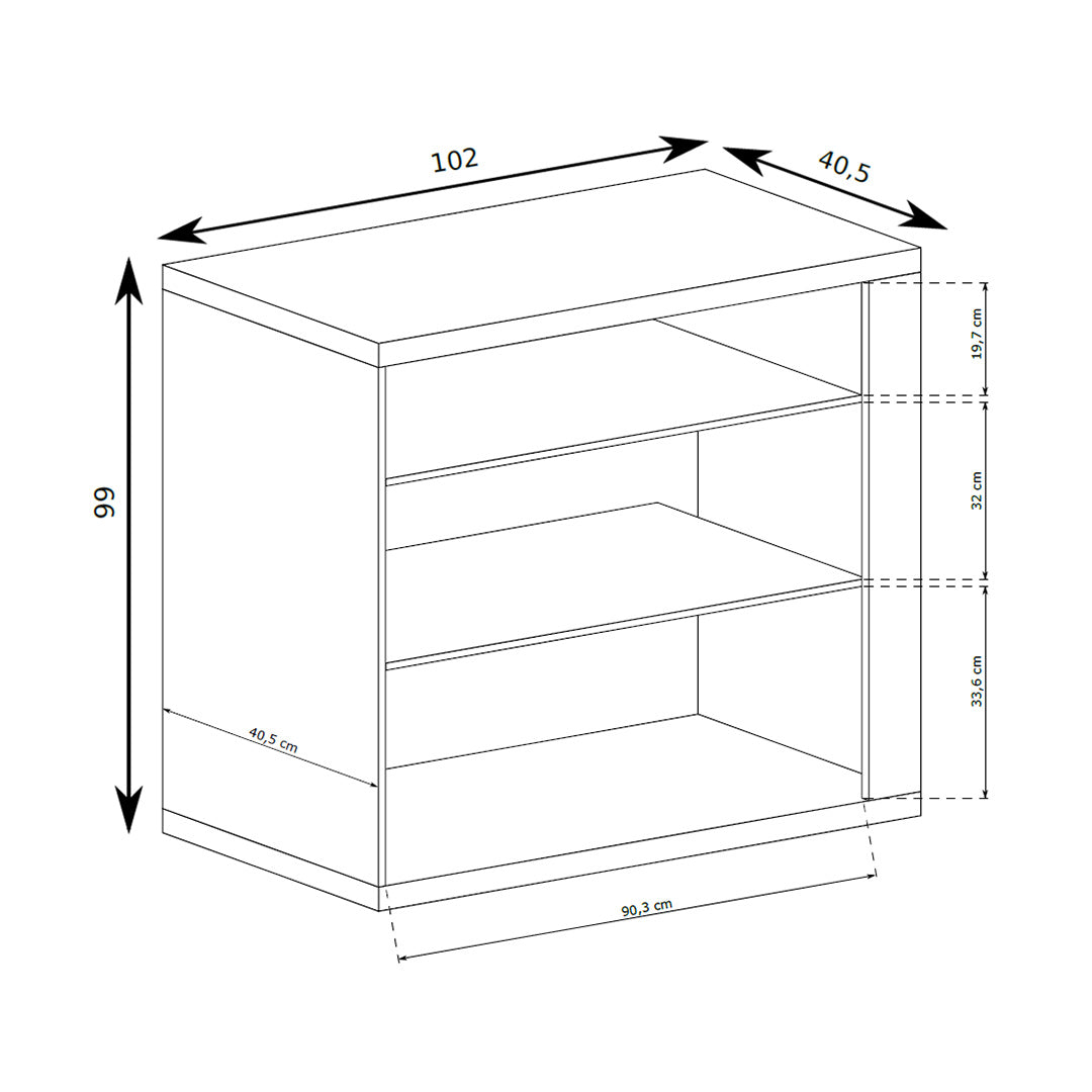 Kommode Korin 102x99 – Maßzeichnung mit Breite, Höhe und Tiefe
