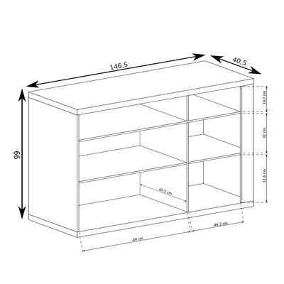 Kommode Korin 147x99 – Maßzeichnung mit Breite, Höhe und Tiefe