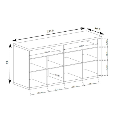 Kommode Korin 192x99 – Maßzeichnung mit Breite, Höhe und Tiefe