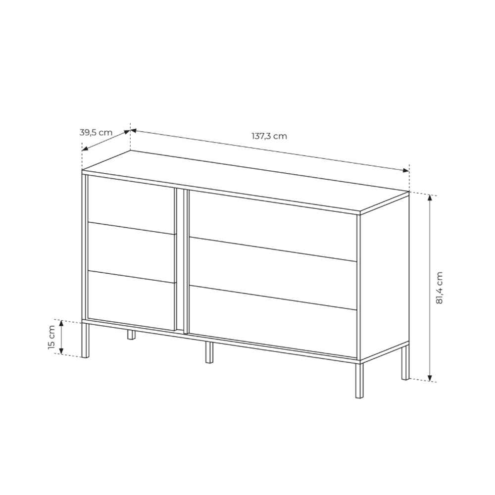 Komoda 137x81 z 6 szufladami w stylu minimalistycznym - bezuchwytowe fronty, opcjonalny LED | Dust
