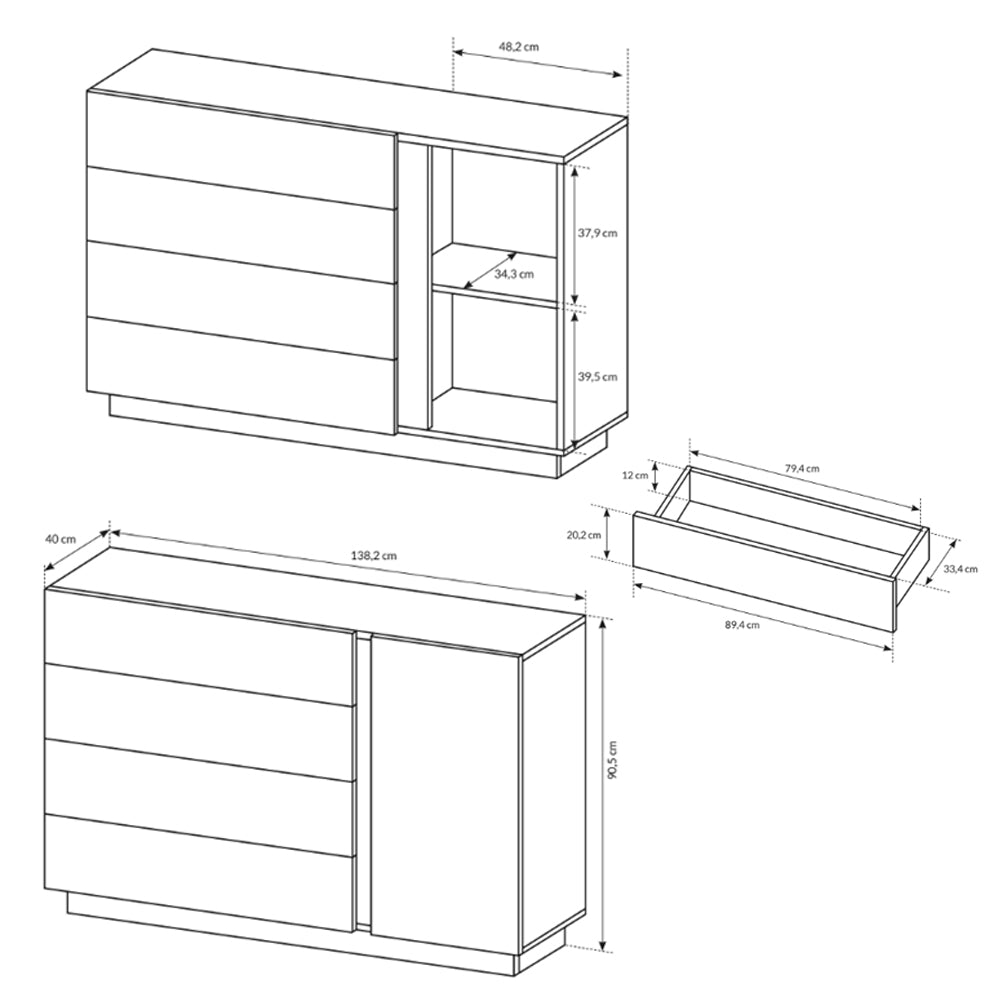 Komoda 138x91 w stylu minimalistycznym - push-to-open, cichy domyk, 4 szuflady | Armelia