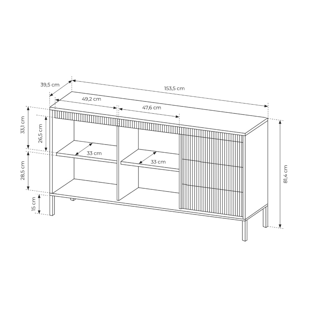 Komoda z drzwiami i szufladami 154x81 w stylu japandi - beż, push-to-open, 3 szuflady | Senra