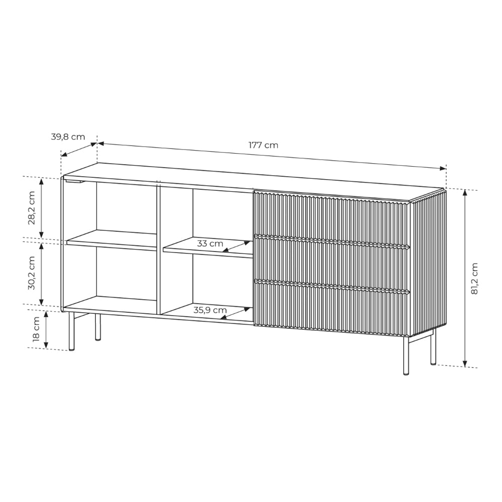 Komoda z drzwiami i szufladami 177x81 w stylu nowoczesnym - kaszmir, push-to-open, 3 szuflady | MuzZI