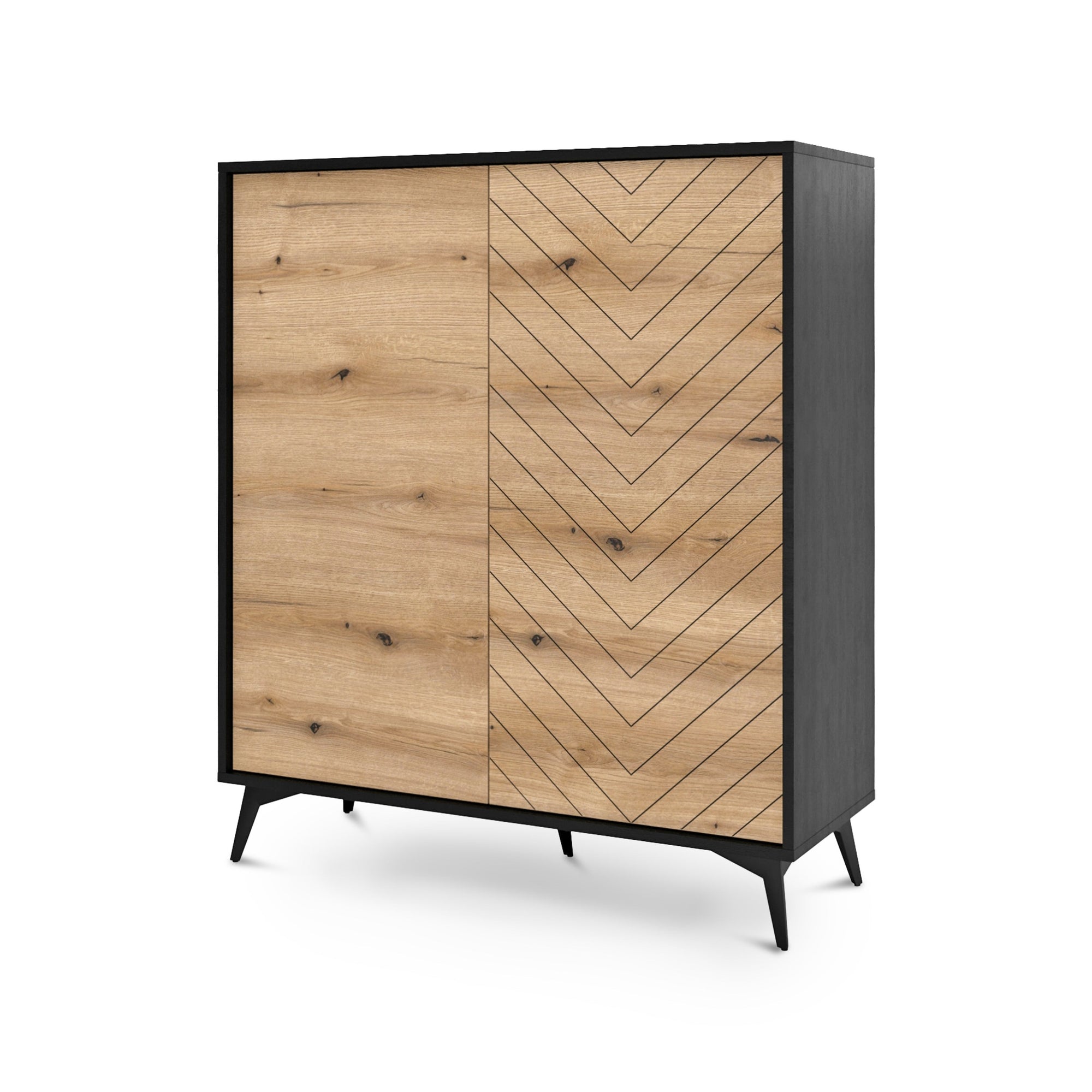 Komoda 104x119 w stylu loftowym - frezowany front jodełka, push-to-open, metalowe nogi | Nirwana