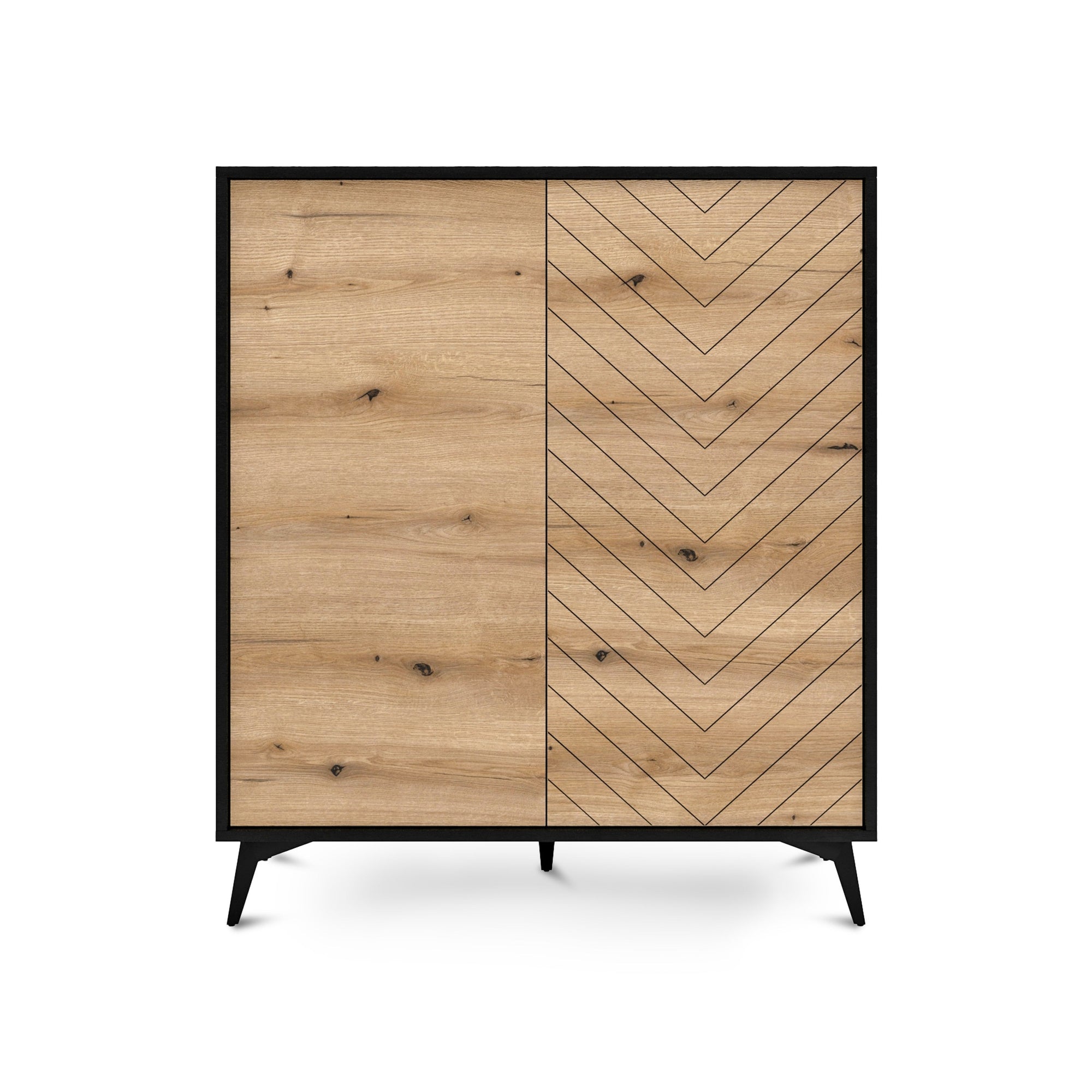 Komoda 104x119 w stylu loftowym - frezowany front jodełka, push-to-open, metalowe nogi | Nirwana