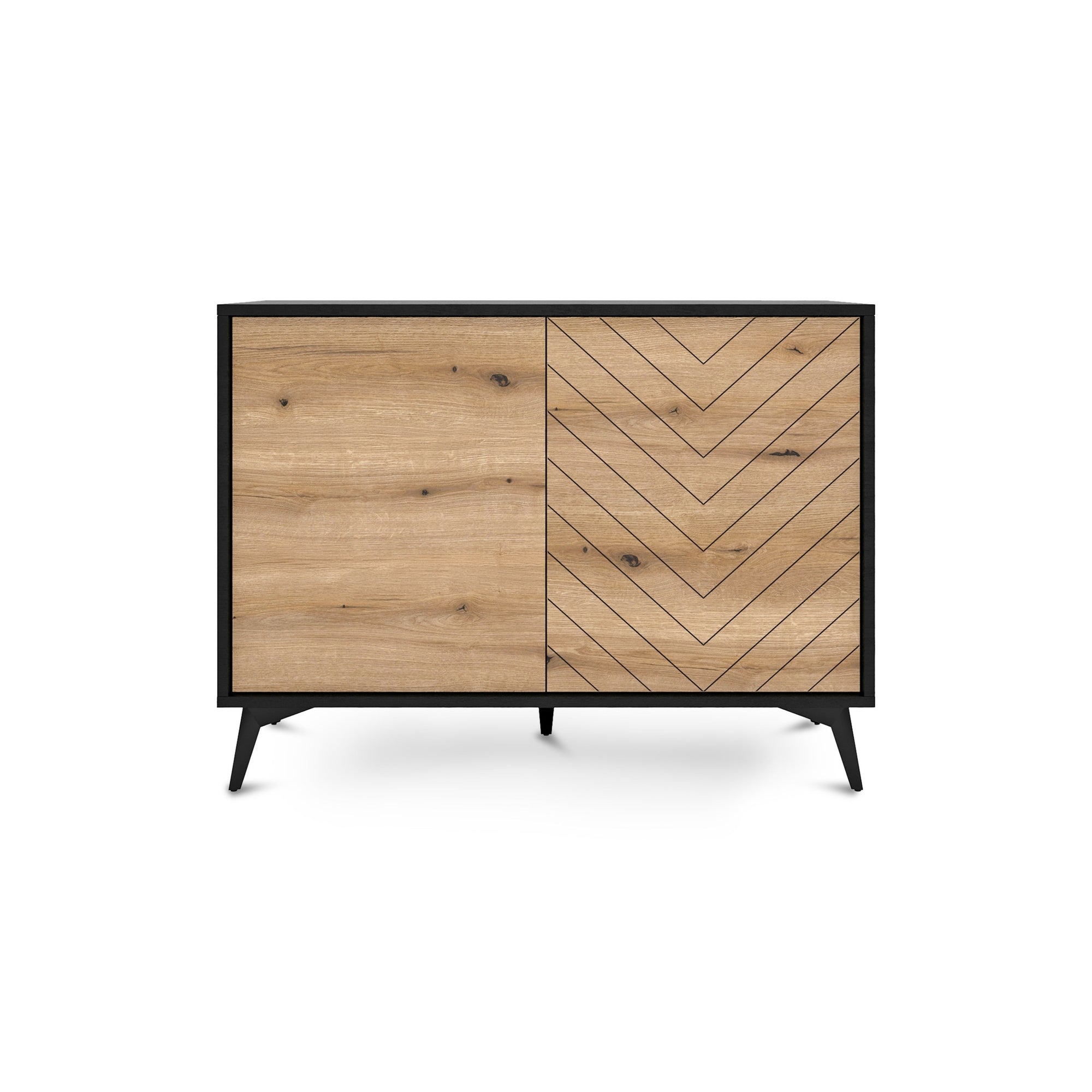 Komoda 104x78 w stylu loftowym - frezowany front jodełka, push-to-open, drewniane nogi | Nirwana