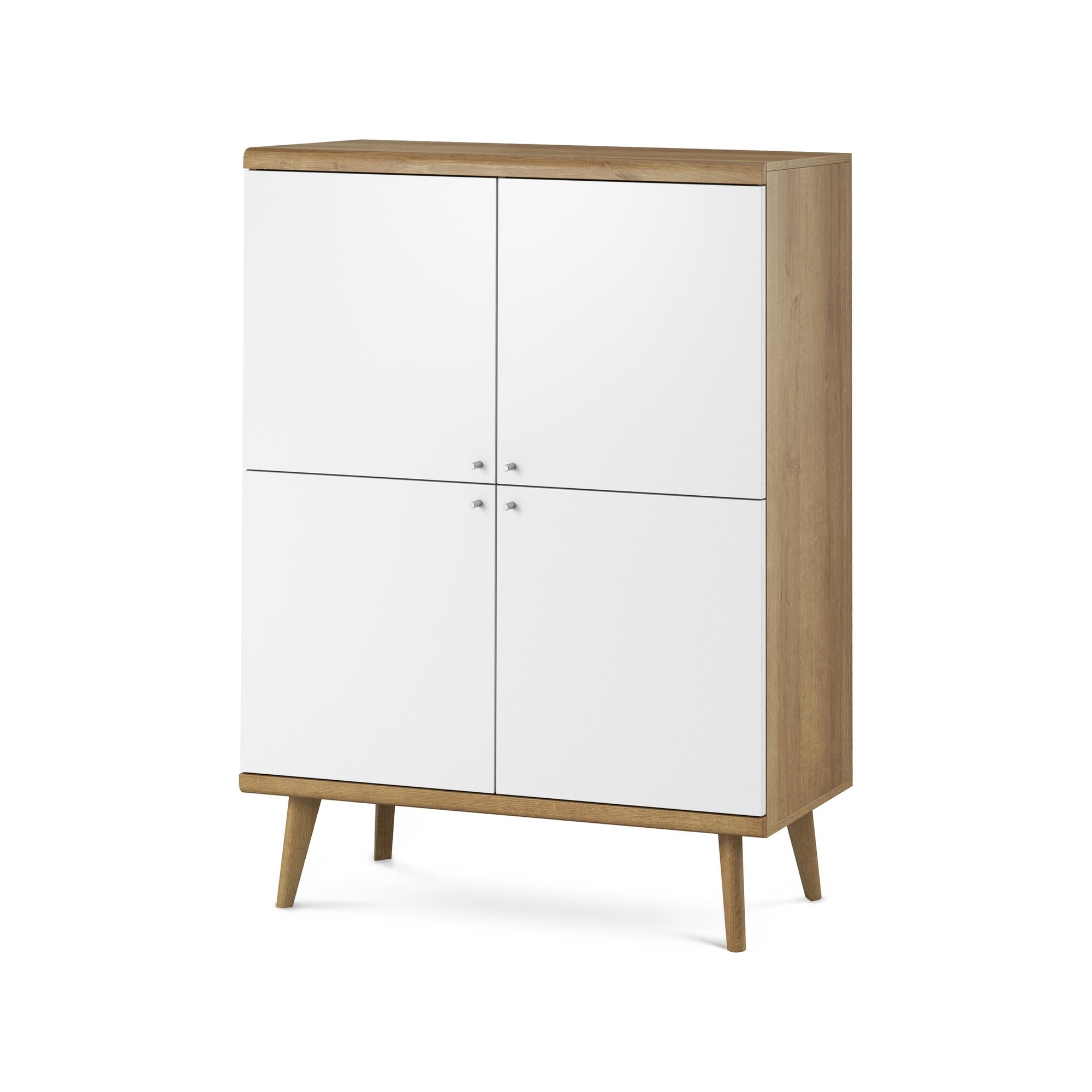 Komoda 107x134 w stylu skandynawskim - drewniane skośne nogi, metalowe gałki, cichy domyk | Lato
