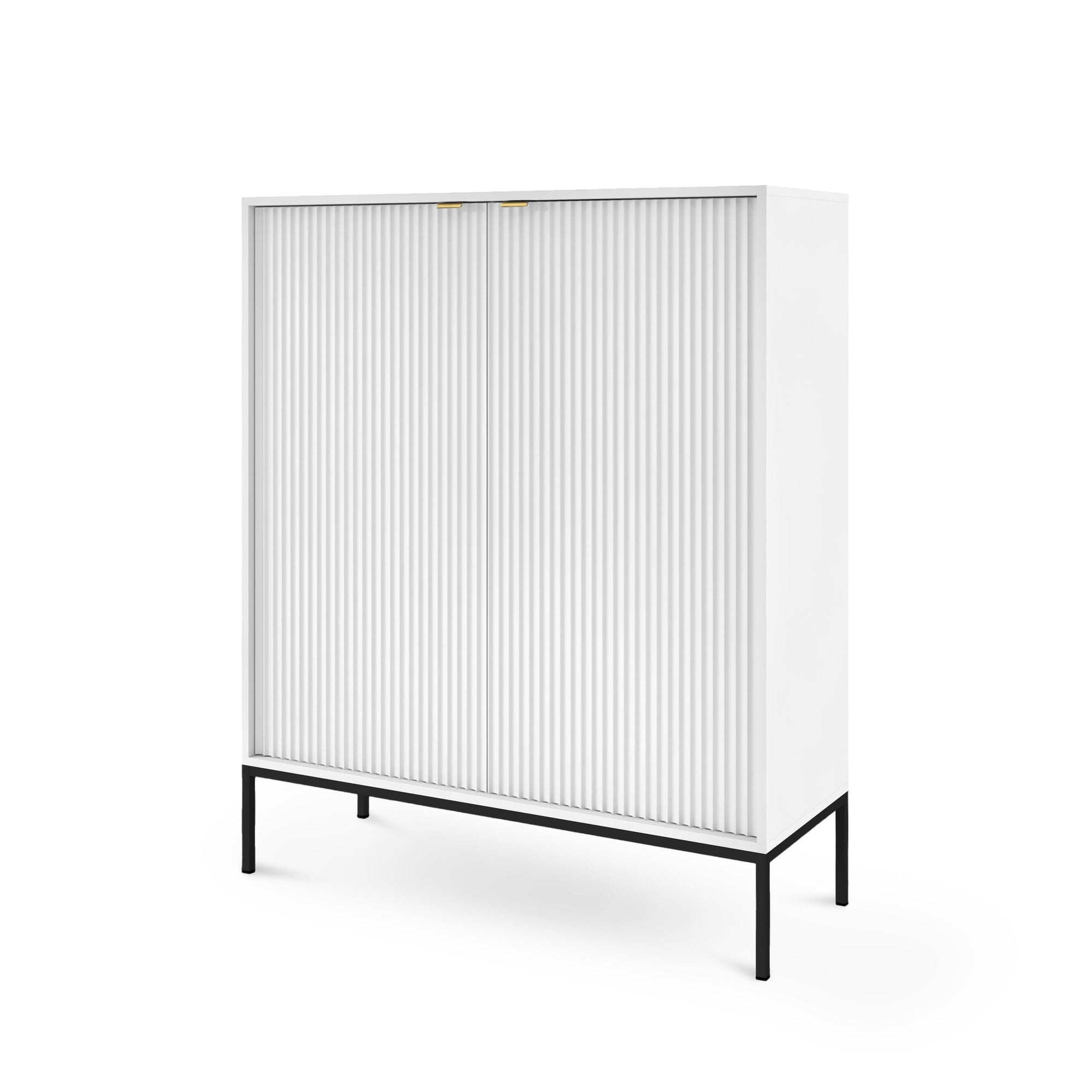 Komoda 104x125 w stylu nowoczesnym - ryflowane fronty MDF, metalowe nogi, cichy domyk | Roza Biały Czarny