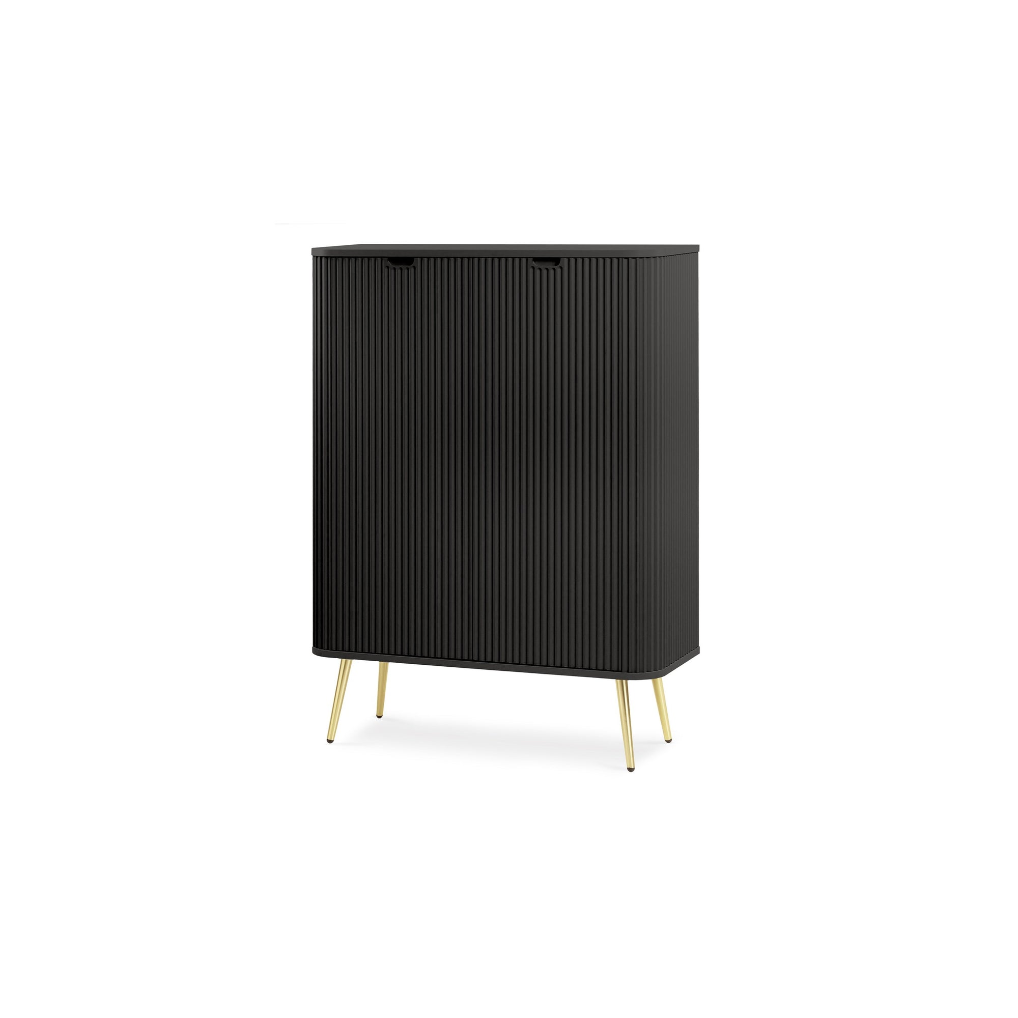 Komoda 103x129 w stylu nowoczesnym - frezowane fronty, ukryte uchwyty, złote lub metalowe nogi | Eva Czarny Złoty