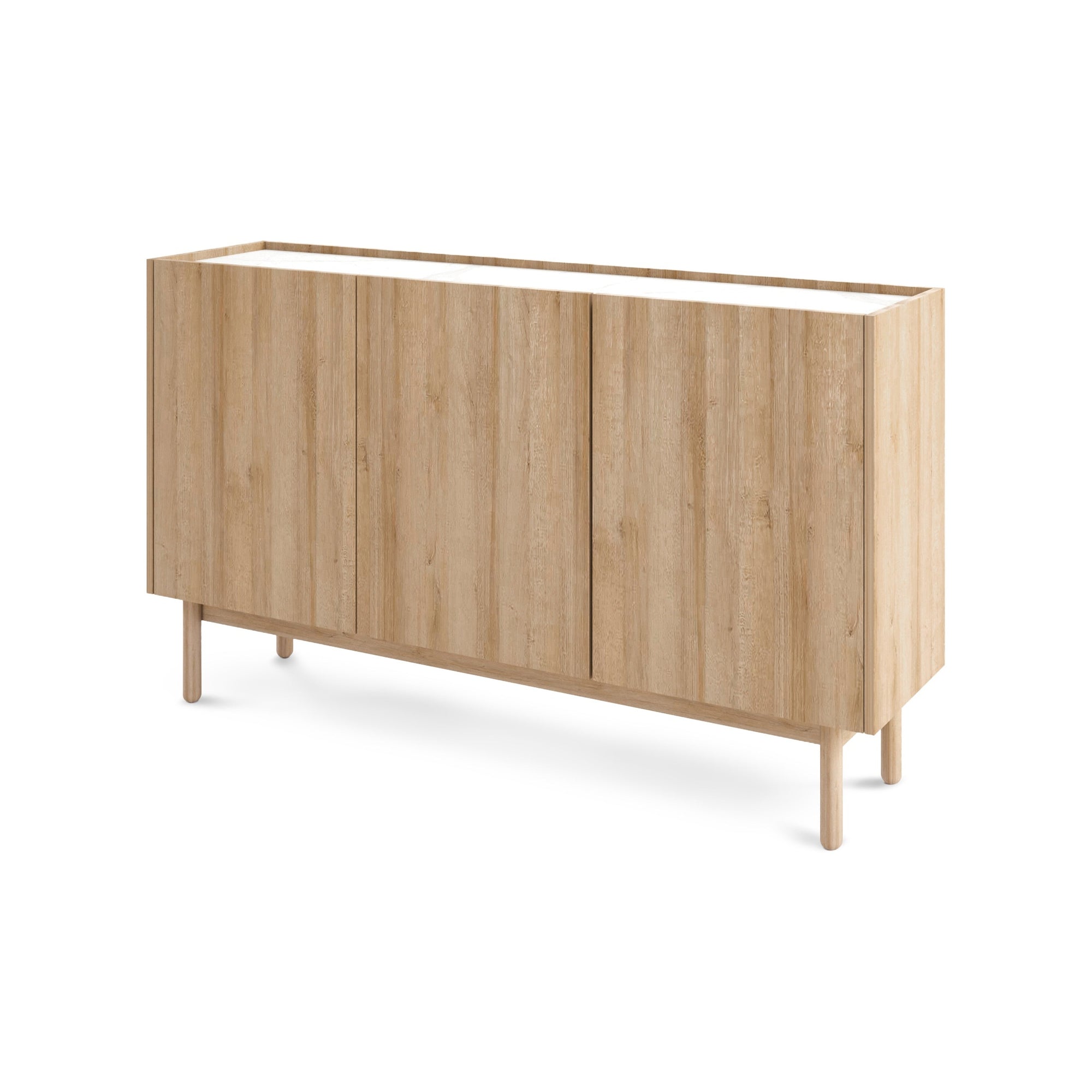 Komoda 144x83 w stylu skandynawskim - jasny dąb, blat marmur biały, drewniane nogi | Anawa