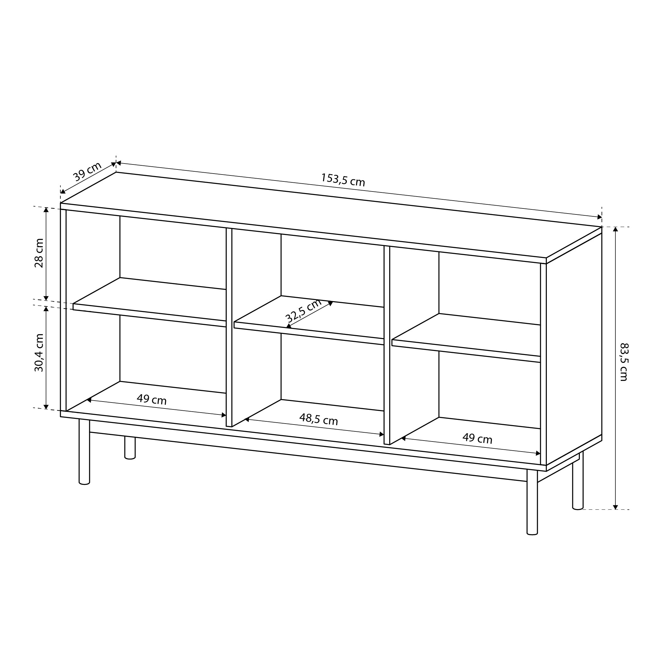 Komoda 154x84 w stylu japandi - frezowane fronty, metalowe gałki, drewniane nogi | Sabi