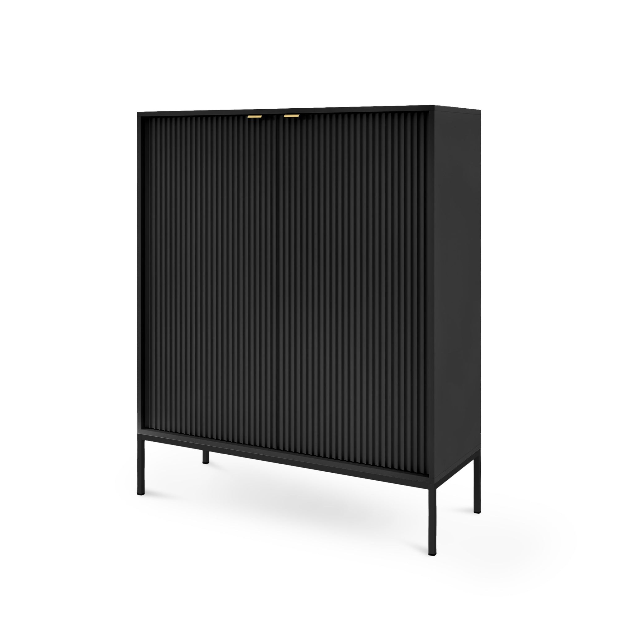 Komoda 104x125 w stylu nowoczesnym - ryflowane fronty MDF, metalowe nogi, cichy domyk | Roza Czarny Czarny