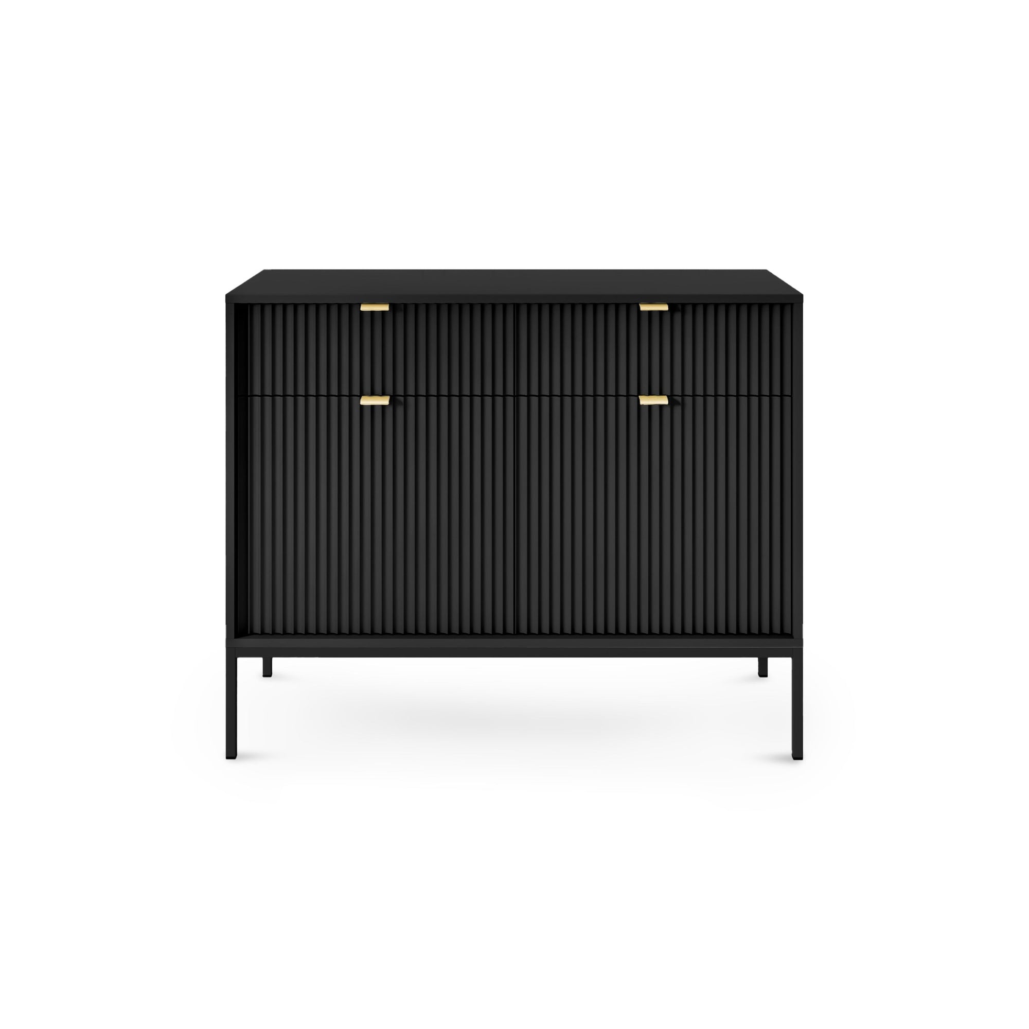 Komoda 104x83 w stylu nowoczesnym - ryflowane fronty MDF, metalowe nogi, aluminiowe uchwyty | Roza