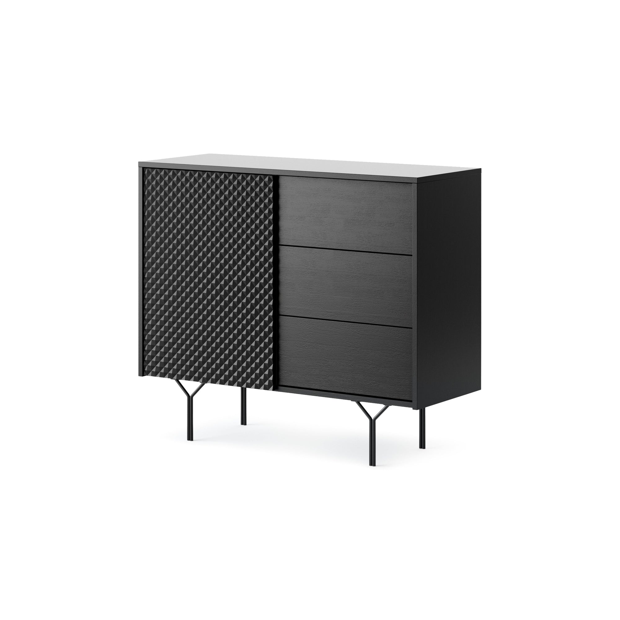 Komoda 97x83 w stylu industrialnym - frezowane fronty 3D, push-to-open, stalowe nogi | Rubin