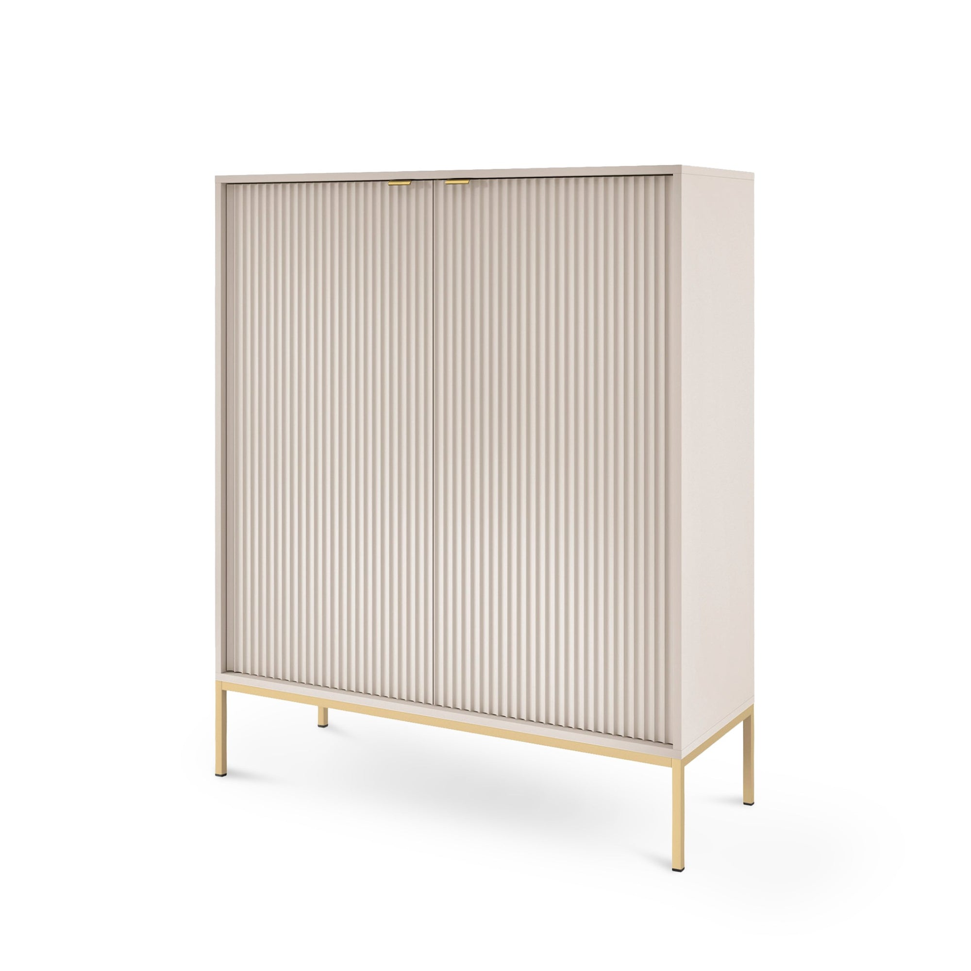 Komoda 104x125 w stylu nowoczesnym - ryflowane fronty MDF, metalowe nogi, cichy domyk | Roza Kaszmir Złota