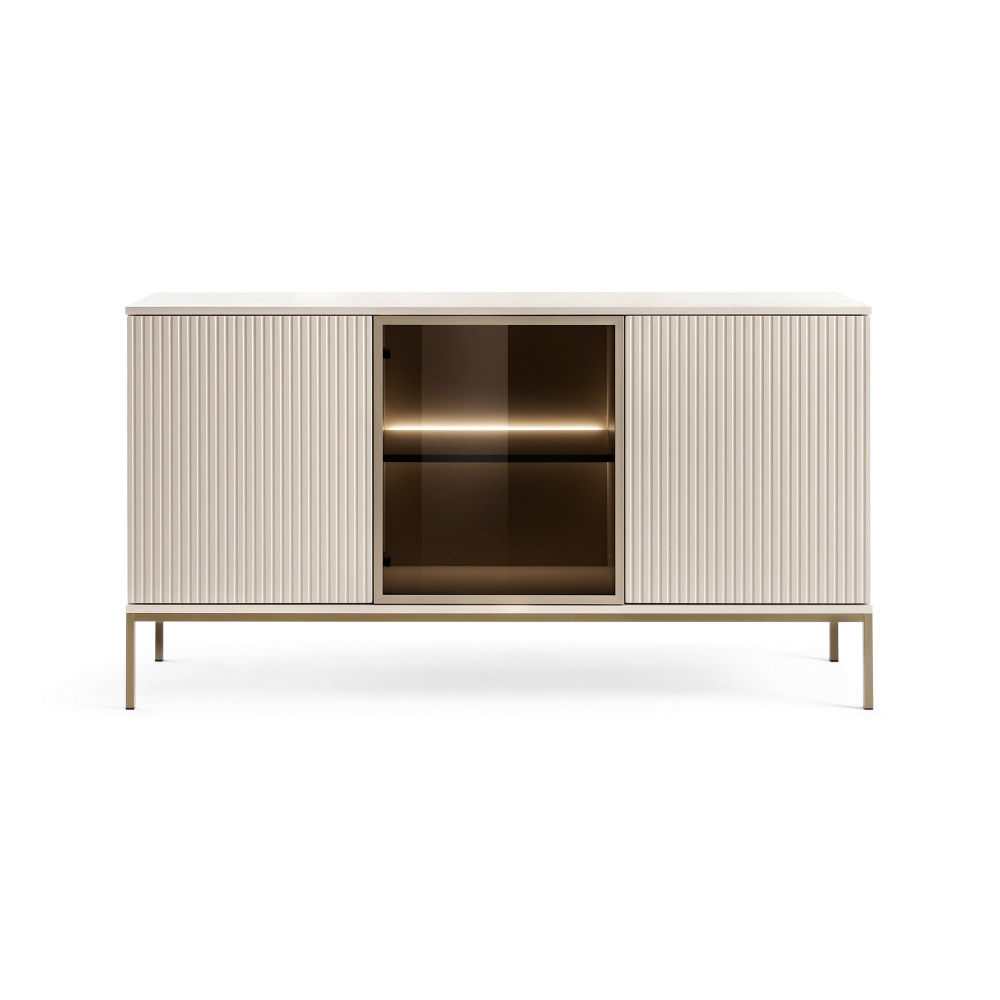 Komoda z drzwiami 154x83 w stylu loft - dąb Wotan/czarny, LED, szkło antisol | Lampy