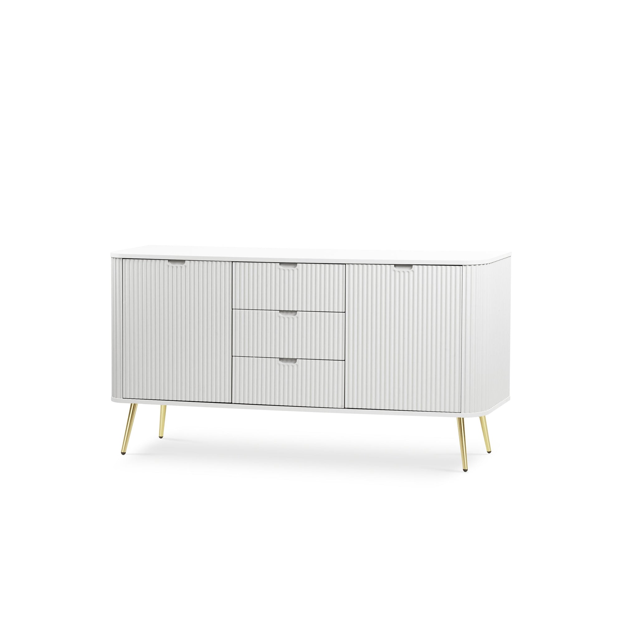 Komoda z drzwiami i szufladami 168x87 w stylu nowoczesnym - cichy domyk, złote lub czarne nóżki | Eva Biały Złoty