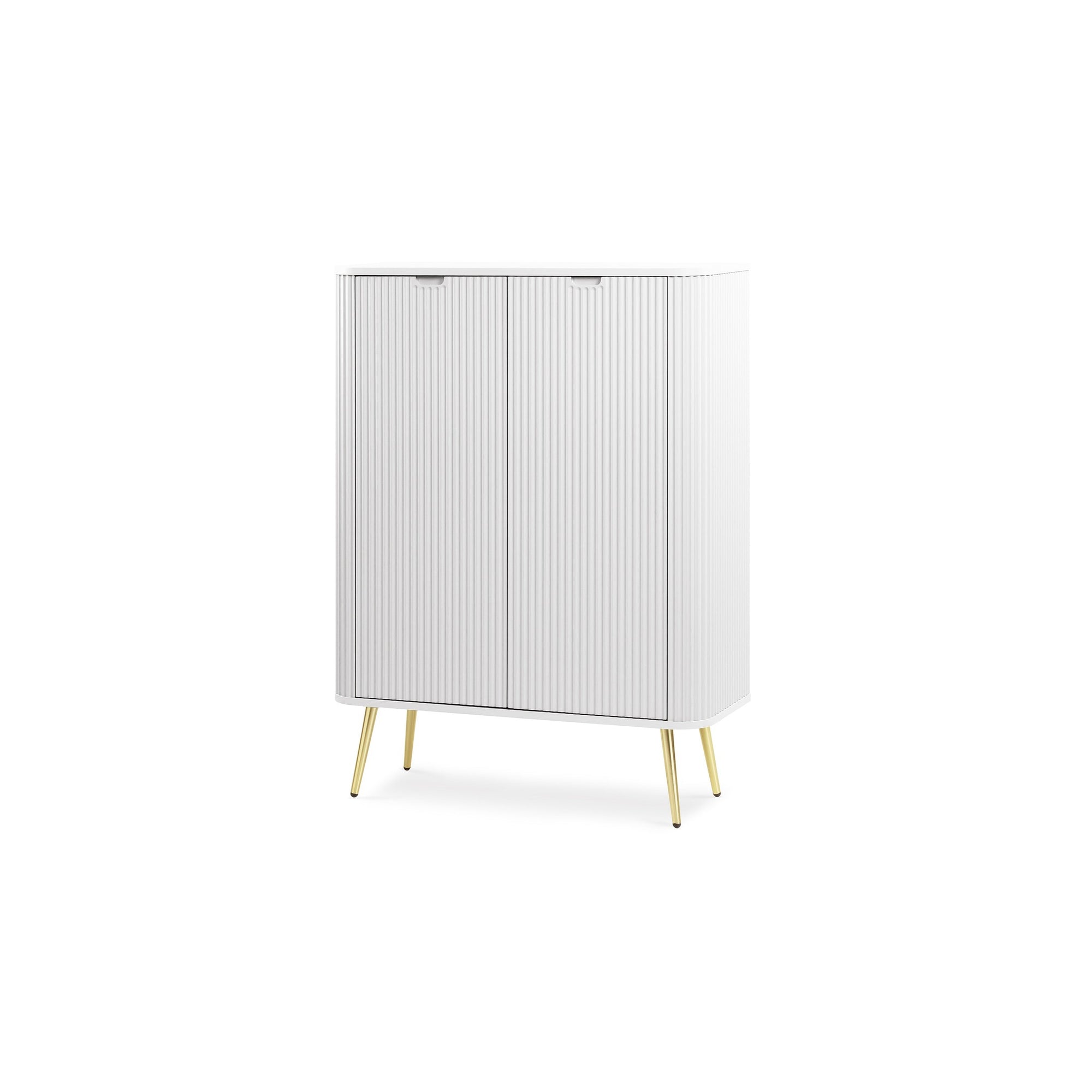 Komoda 103x129 w stylu nowoczesnym - frezowane fronty, ukryte uchwyty, złote lub metalowe nogi | Eva Biały Złoty