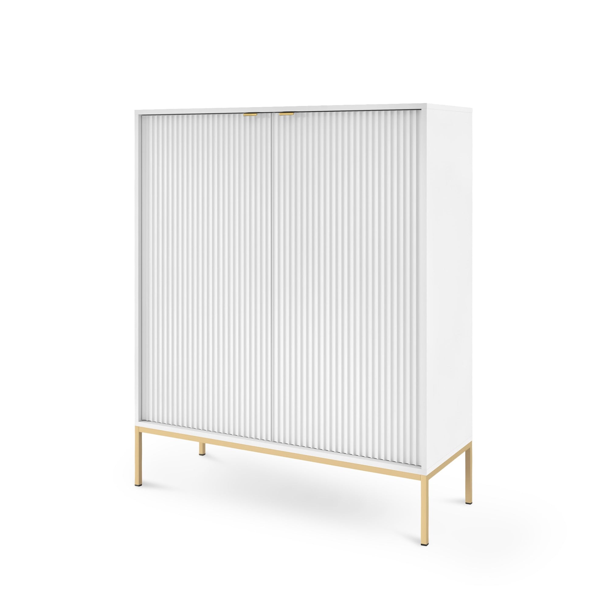 Komoda 104x125 w stylu nowoczesnym - ryflowane fronty MDF, metalowe nogi, cichy domyk | Roza Biały Złota