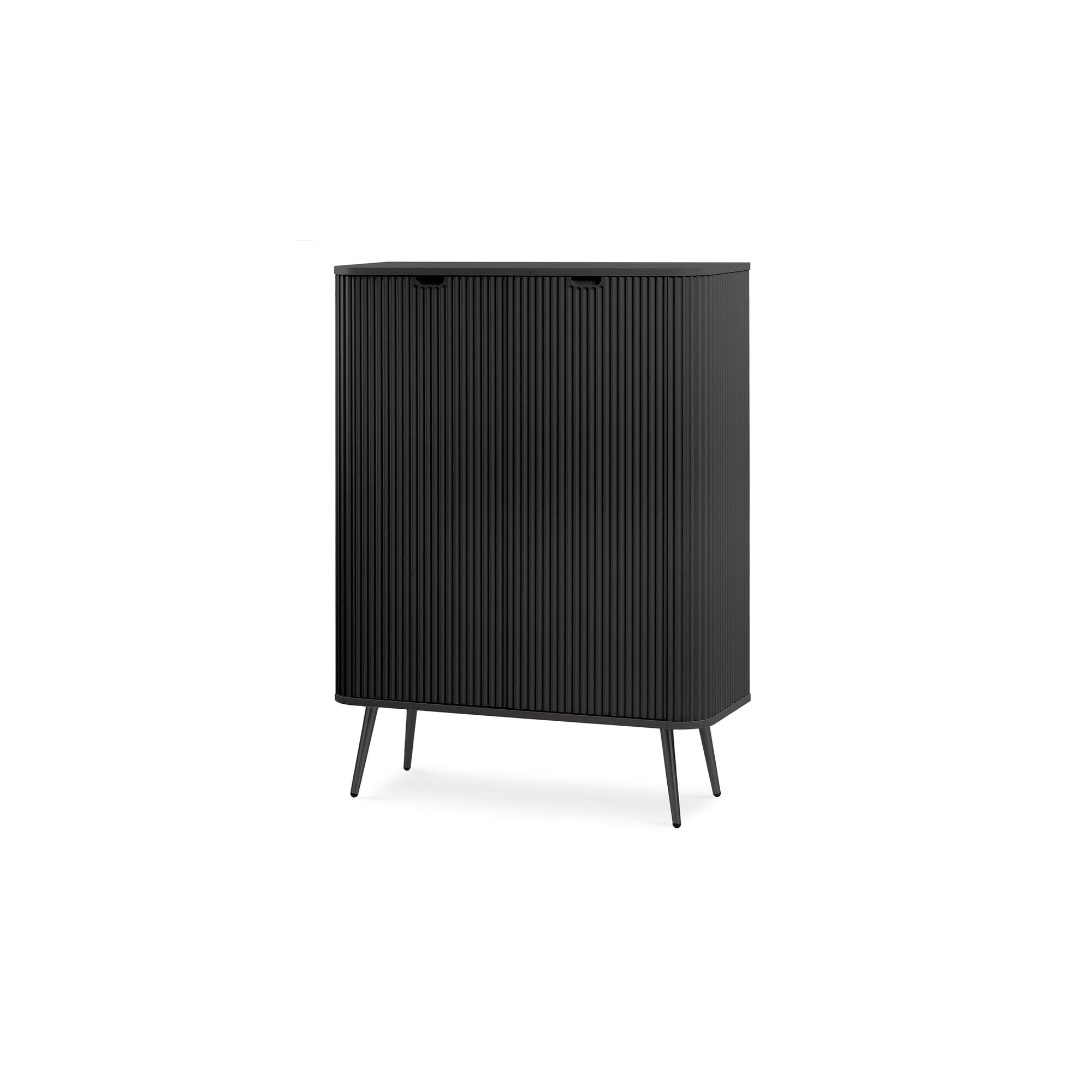 Komoda 103x129 w stylu nowoczesnym - frezowane fronty, ukryte uchwyty, złote lub metalowe nogi | Eva Czarny Czarny