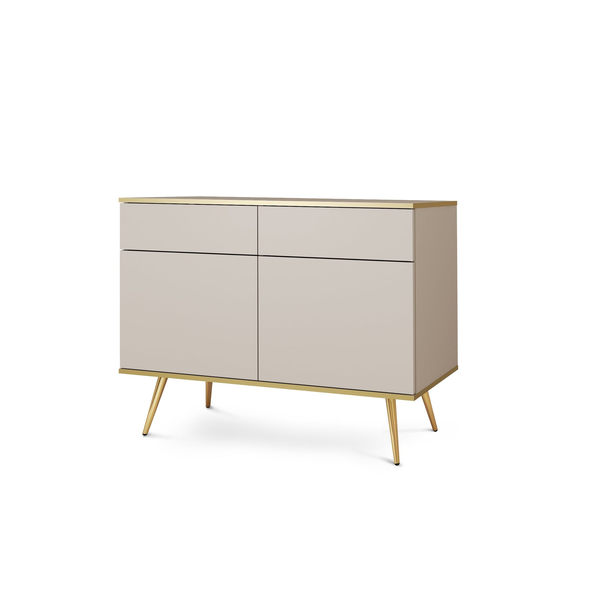 Komoda 107x85 w stylu glamour - bezuchwytowe fronty, push-to-open, złote detale | Meva Beżowy Złota