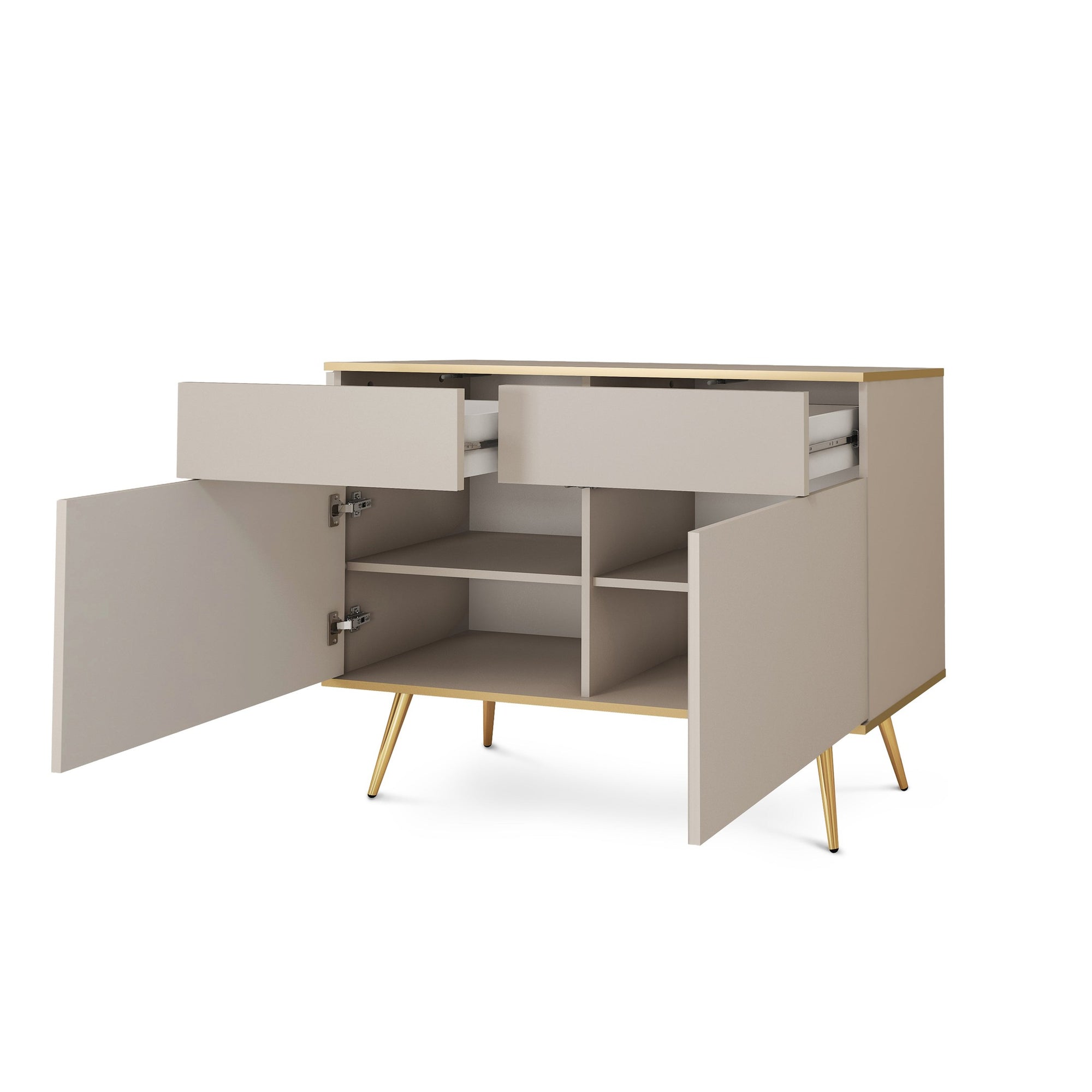 Komoda 107x85 w stylu glamour - bezuchwytowe fronty, push-to-open, złote detale | Meva