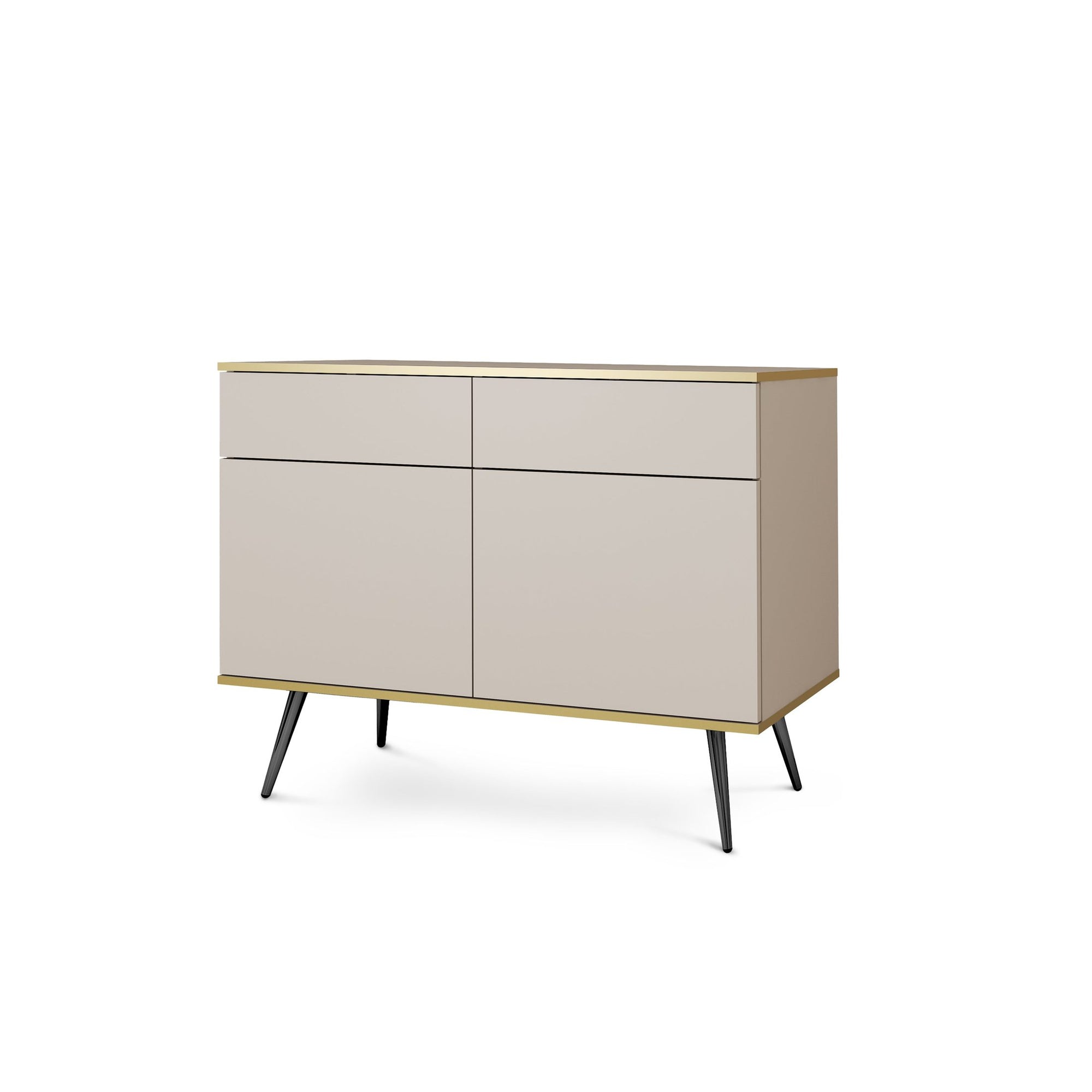 Komoda 107x85 w stylu glamour - bezuchwytowe fronty, push-to-open, złote detale | Meva Beżowy Czarny