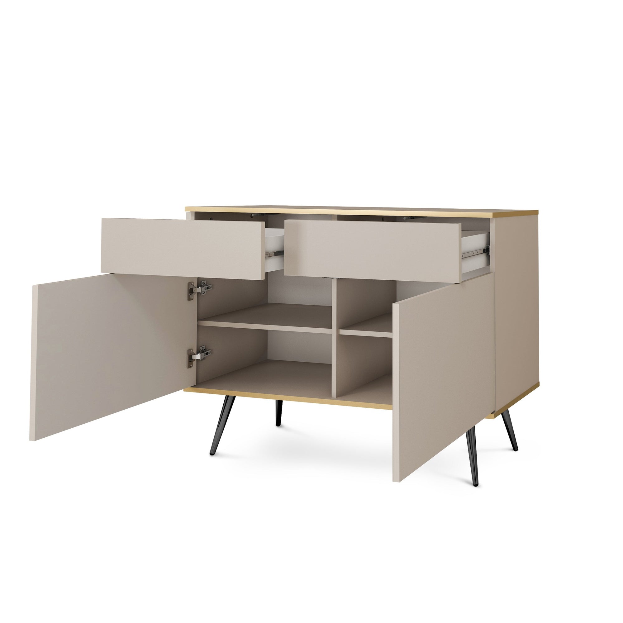 Komoda 107x85 w stylu glamour - bezuchwytowe fronty, push-to-open, złote detale | Meva