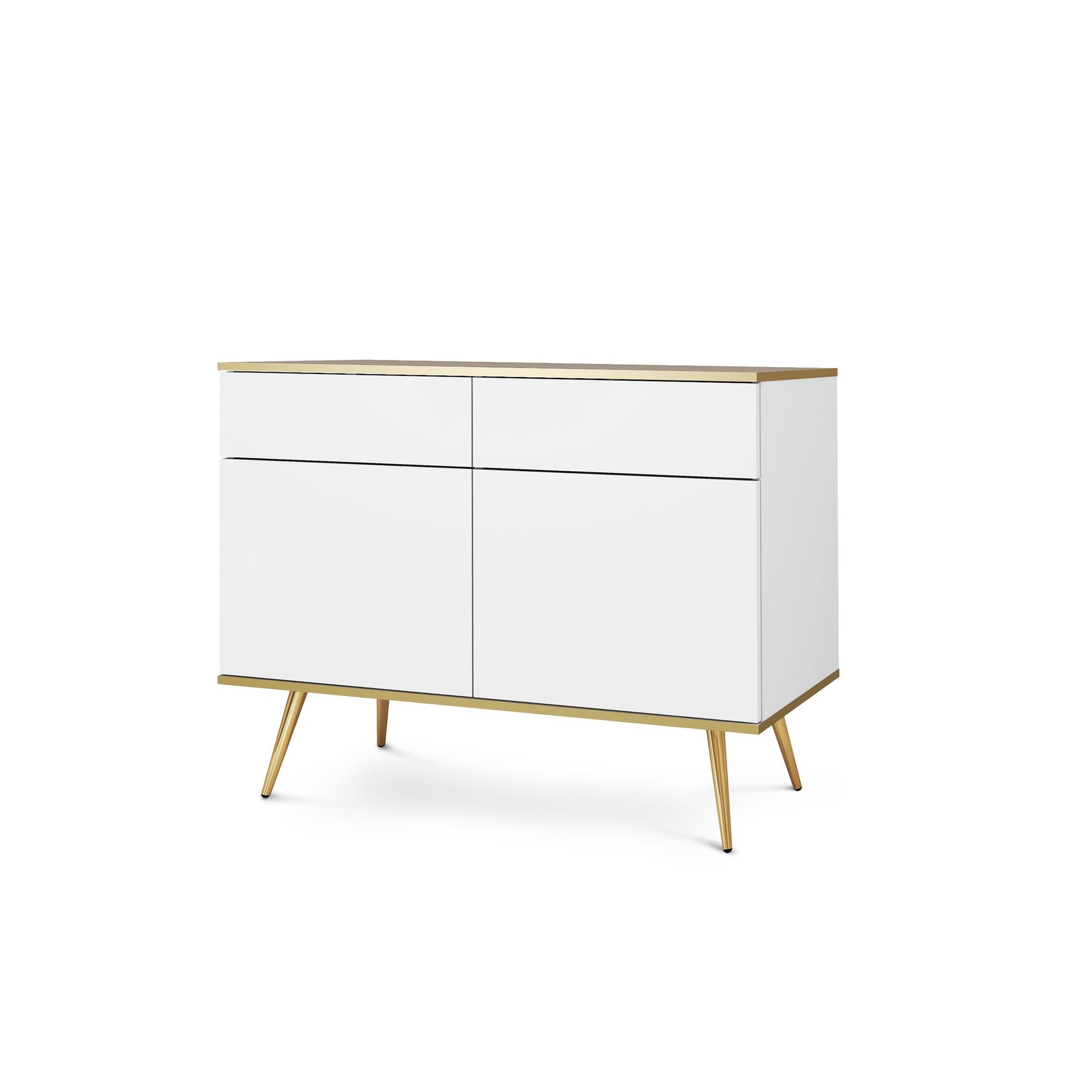 Komoda 107x85 w stylu glamour - bezuchwytowe fronty, push-to-open, złote detale | Meva Biały Złota