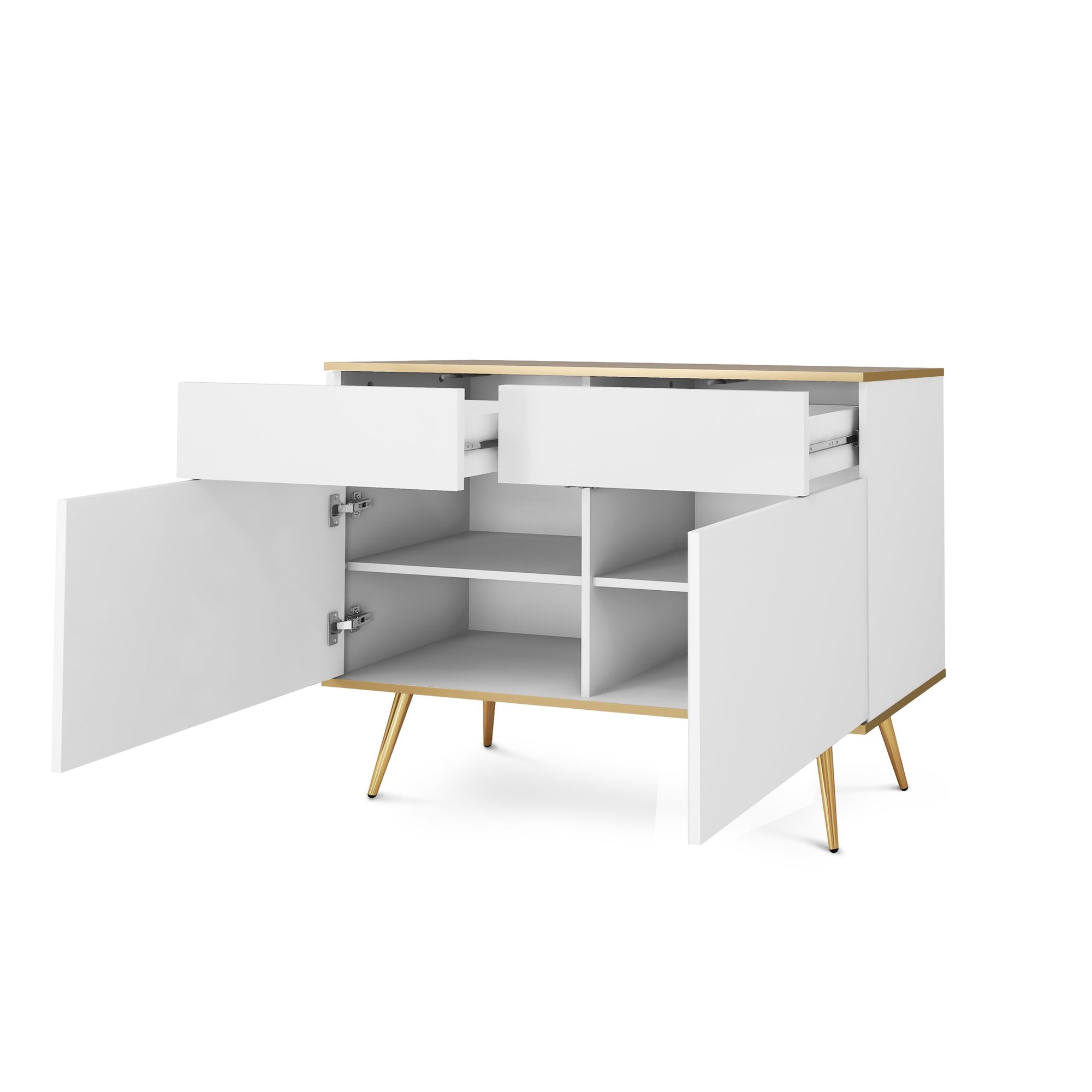 Komoda 107x85 w stylu glamour - bezuchwytowe fronty, push-to-open, złote detale | Meva