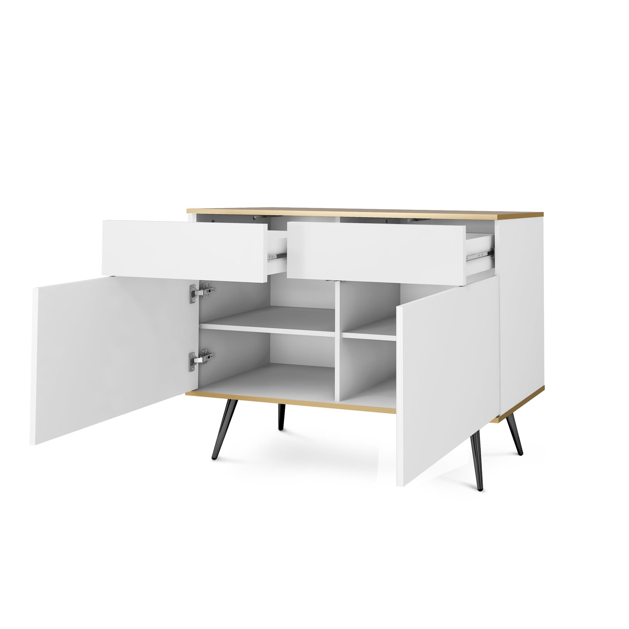 Komoda 107x85 w stylu glamour - bezuchwytowe fronty, push-to-open, złote detale | Meva