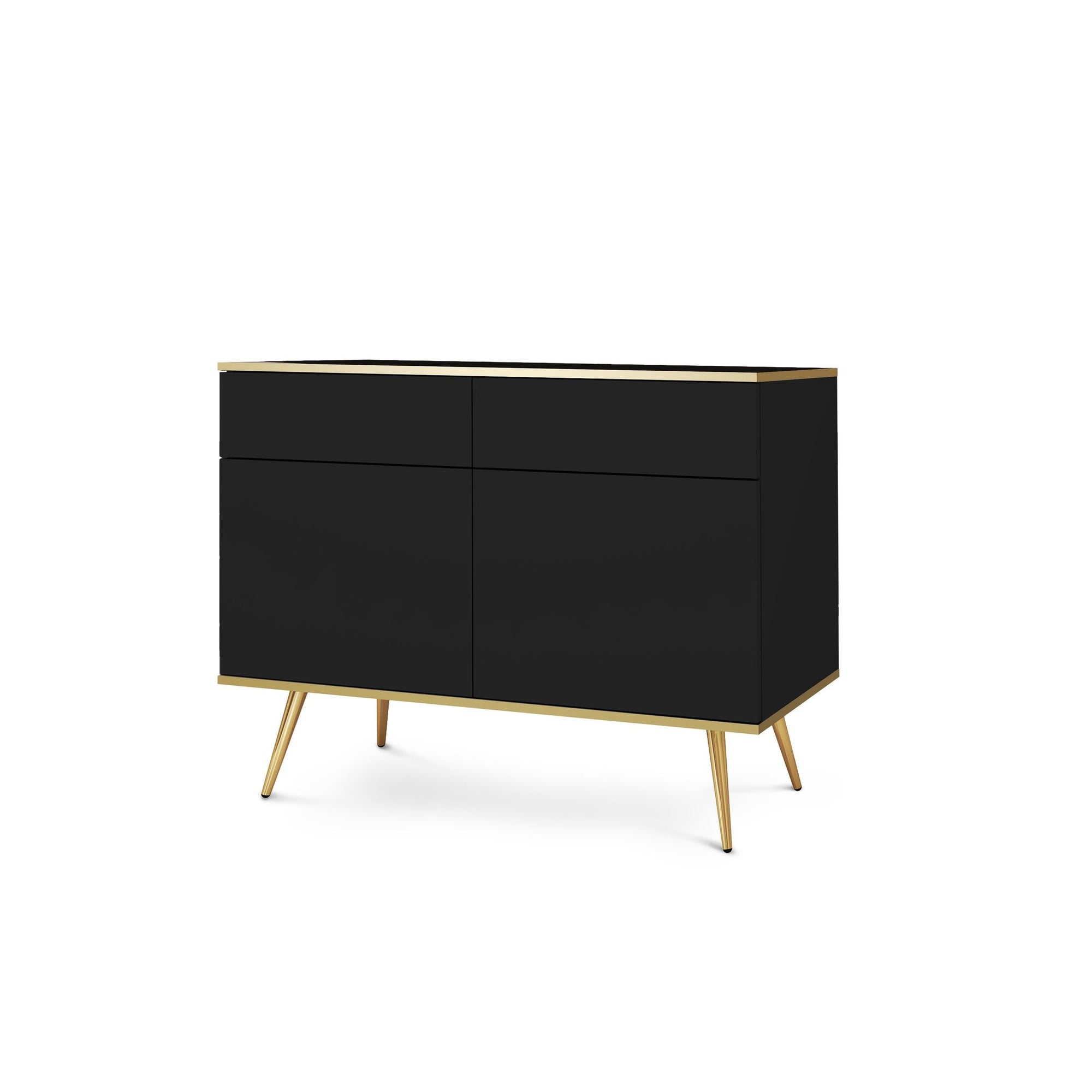 Komoda 107x85 w stylu glamour - bezuchwytowe fronty, push-to-open, złote detale | Meva Czarny Złota