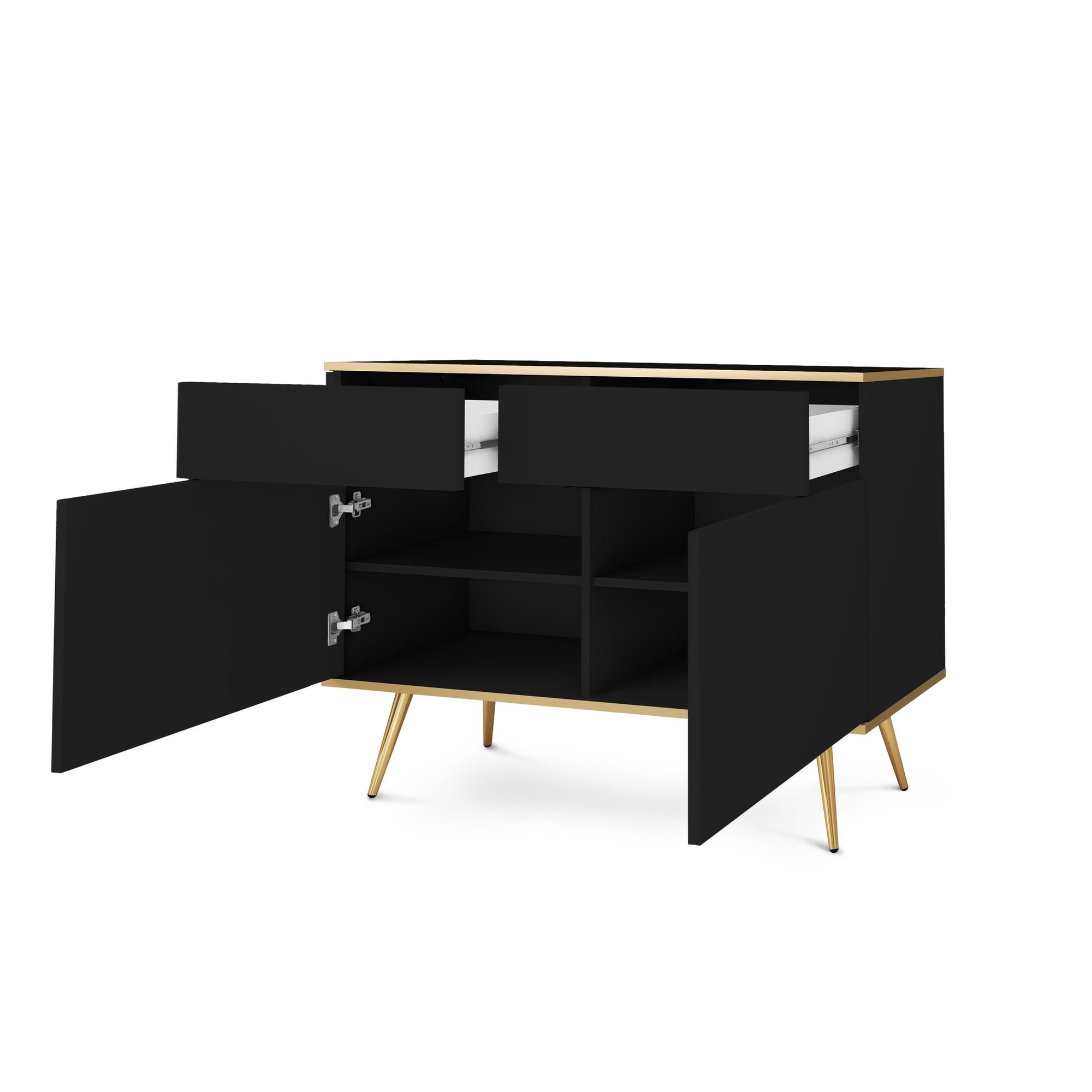 Komoda 107x85 w stylu glamour - bezuchwytowe fronty, push-to-open, złote detale | Meva