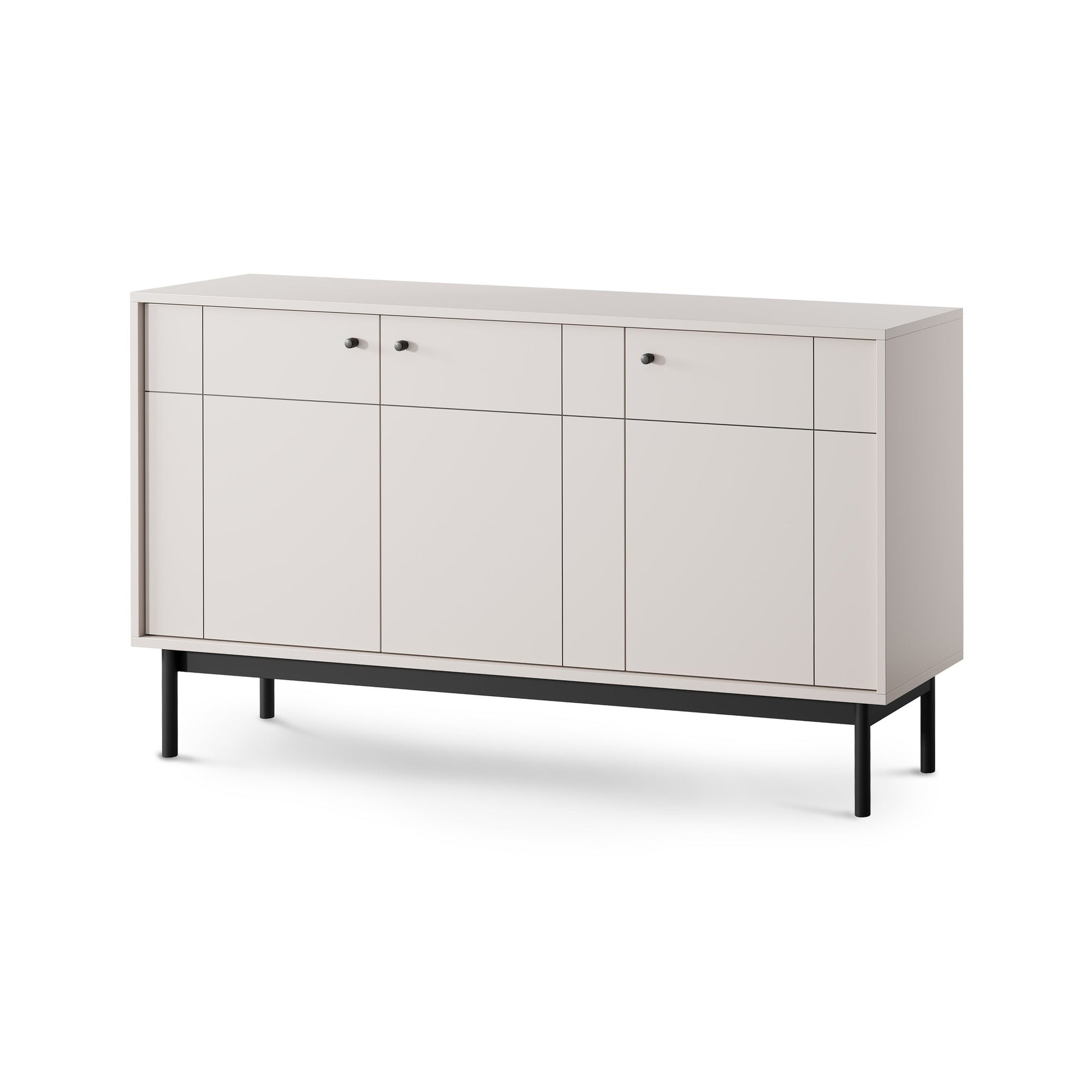 Komoda 154x84 w stylu japandi - frezowane fronty, metalowe gałki, drewniane nogi | Sabi Kaszmir