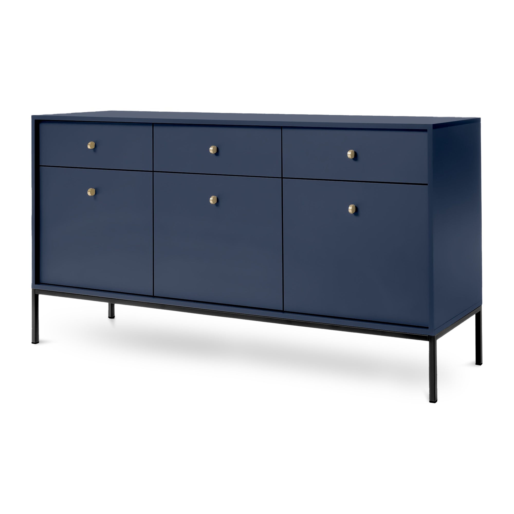 Komoda 154x84 w stylu vintage - szeroka zabudowa z miejscem do przechowywania, złote uchwyty | Kviat Granat Czarny