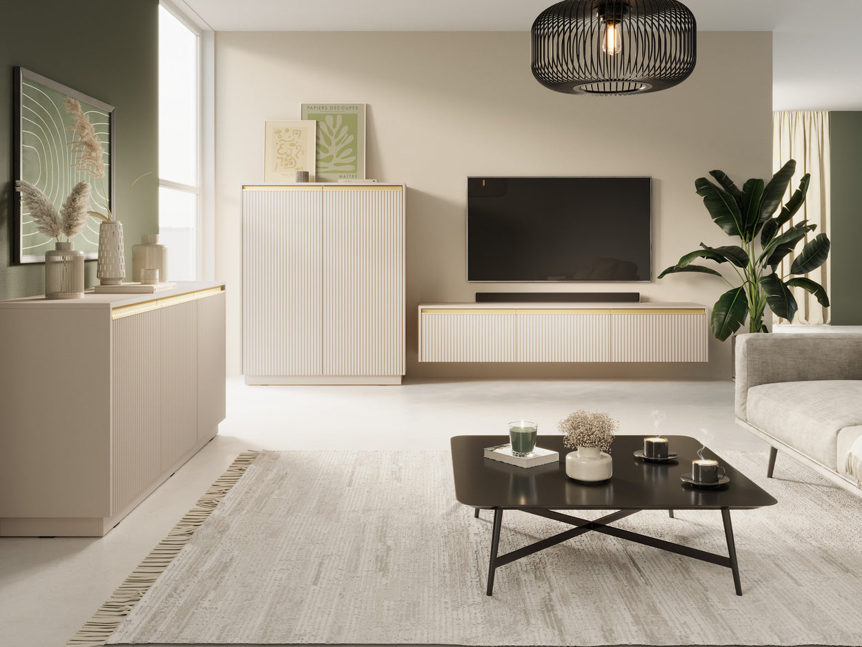 Komoda 104x127 w stylu nowoczesnym - frezowane fronty MDF, złote uchwyty, wysoka zabudowa | Westa