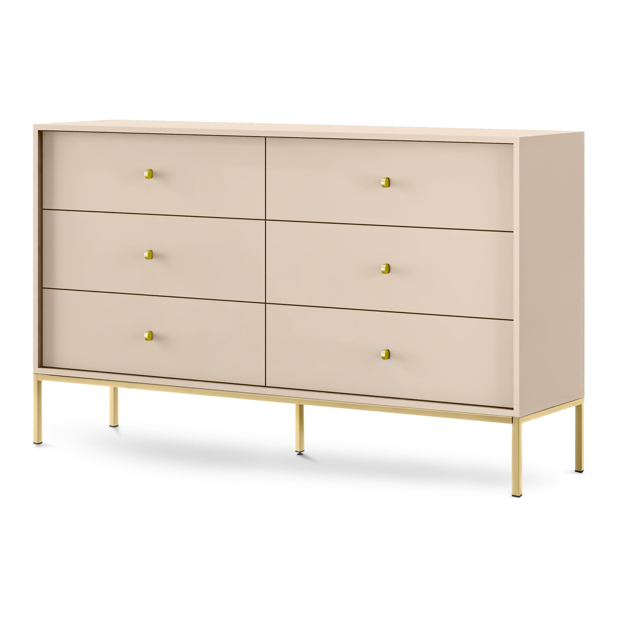 Komoda 154x89 w stylu vintage - pojemna zabudowa z szufladami, złote uchwyty, metalowe nogi | Kviat