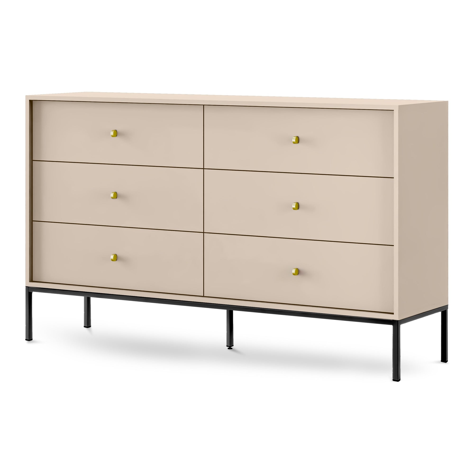 Komoda 154x89 w stylu vintage - pojemna zabudowa z szufladami, złote uchwyty, metalowe nogi | Kviat Beż Piaskowy Czarny
